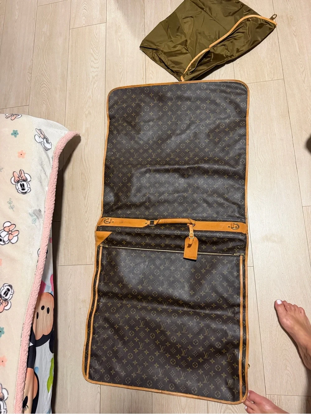 Louis Vuitton Olive Green Garment Bag with Tan Trim